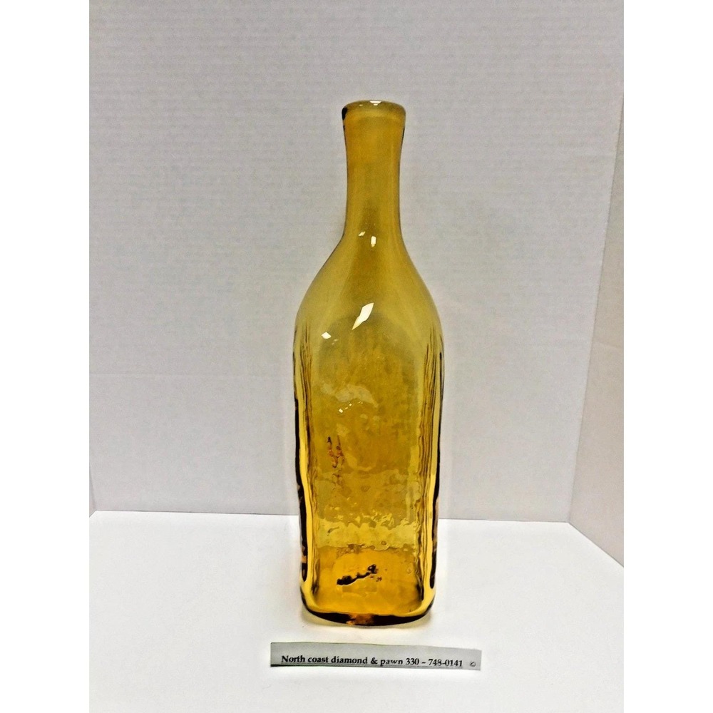Mid -Century Rippled Amber Yellow Large Glass Vase DH53